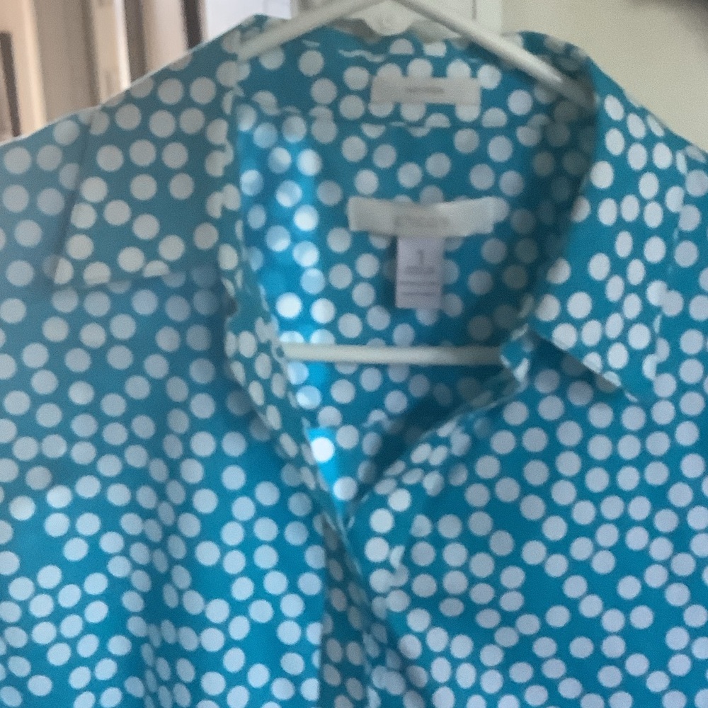 Chico's Turquoise and White Polka Dot Top - Picture 3 of 8
